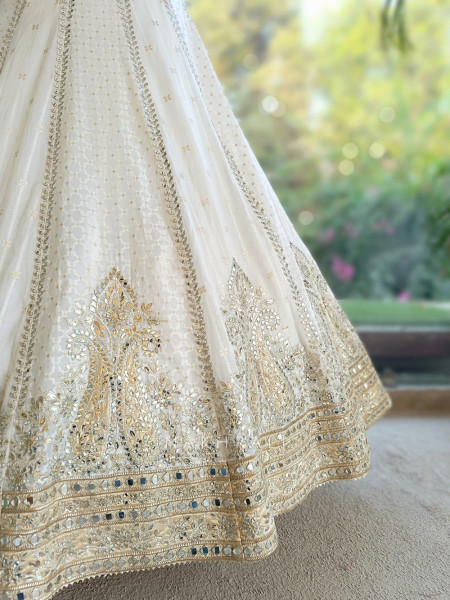 Shabnam Sheesha White Georgette & Tulle Net Designer Lehenga Set