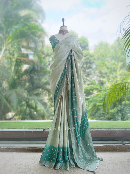 Haritprabha Sage Green Georgette Katan Silk Saree with Running Blouse
