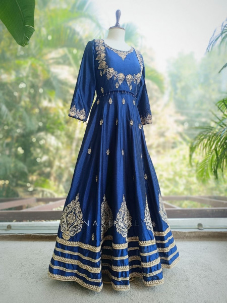 Nevria Blue Anarkali Set with Embroidered Crop Jacket & Stone Work