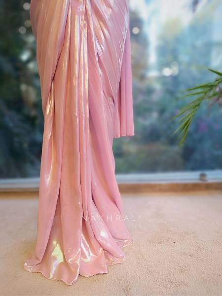 Luniva Pink Sequin Cut Dana Drape Saree