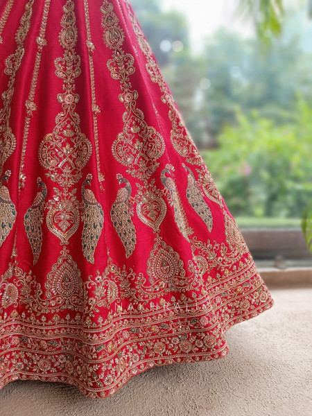 Kritisha Red Raw Silk & Soft Net Bridal Lehenga