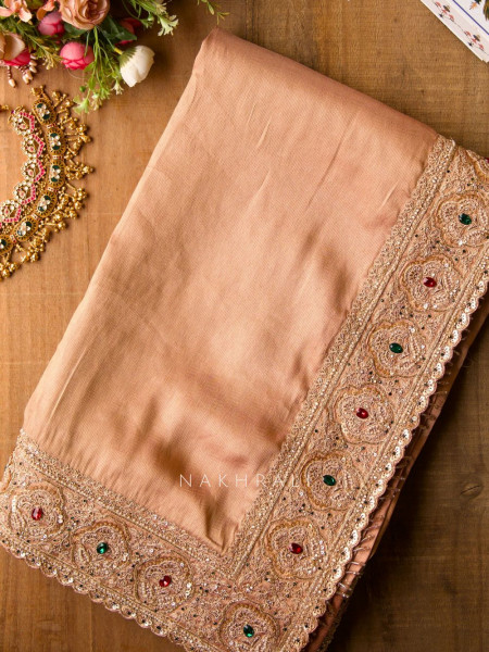Bloomcrest Peach Embellished Saree with Readymade Blouse