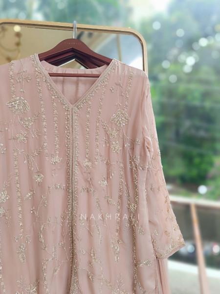 Sorrel Pink Organza Georgette Layered Sharara Suit Set