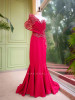 Sylrix Red Statement Gown with 3D Floral Sequin Embroidery