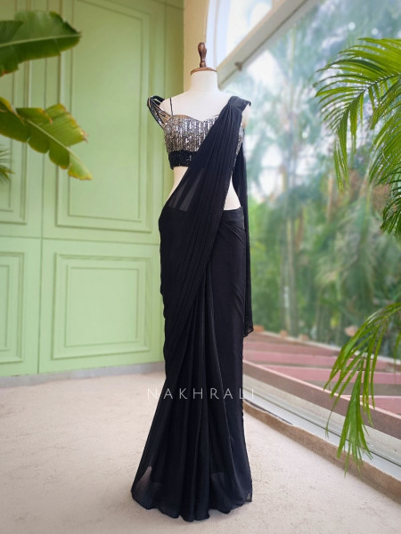 Nebula Black  Pre-Draped Saree with Corset Blouse