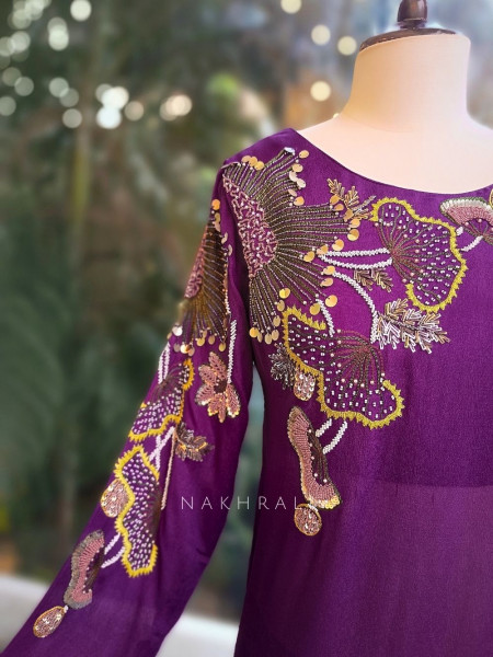 Amara Purple Georgette Indo-Western Set with Sequin & Bead Work