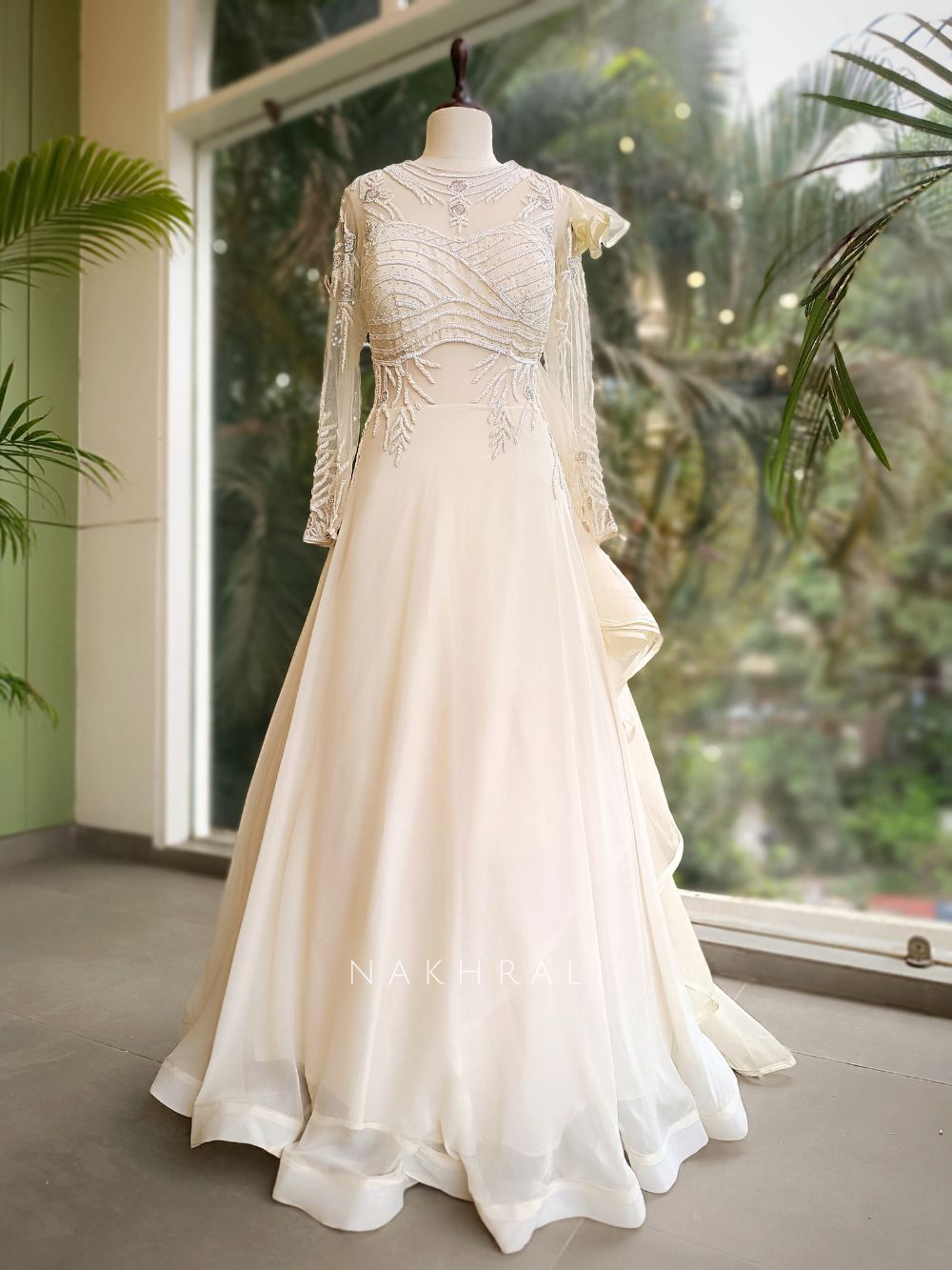Pearl Mist Off-White Gown with CutDana and Beads Work Pearl Mist Off-White Gown with CutDana and Beads Work