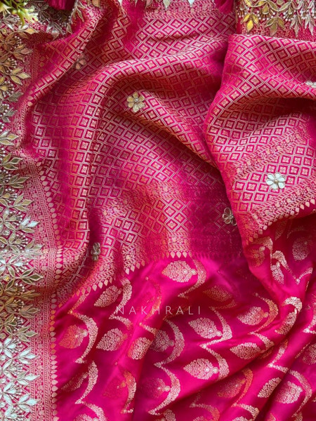 Varnika Magenta Banarasi Saree with Gota Border