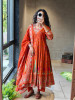 Nirvaya Orange Anarkali Suit Set with Printed Dupatta