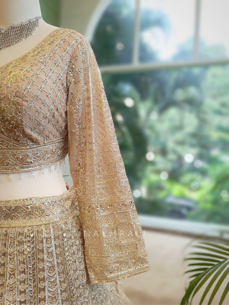 Golden Flare beige Lehenga with Thread and Sequin Work