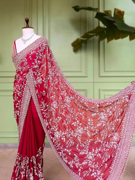 Ketaki Maroon Saree Zardosi Jaal Work