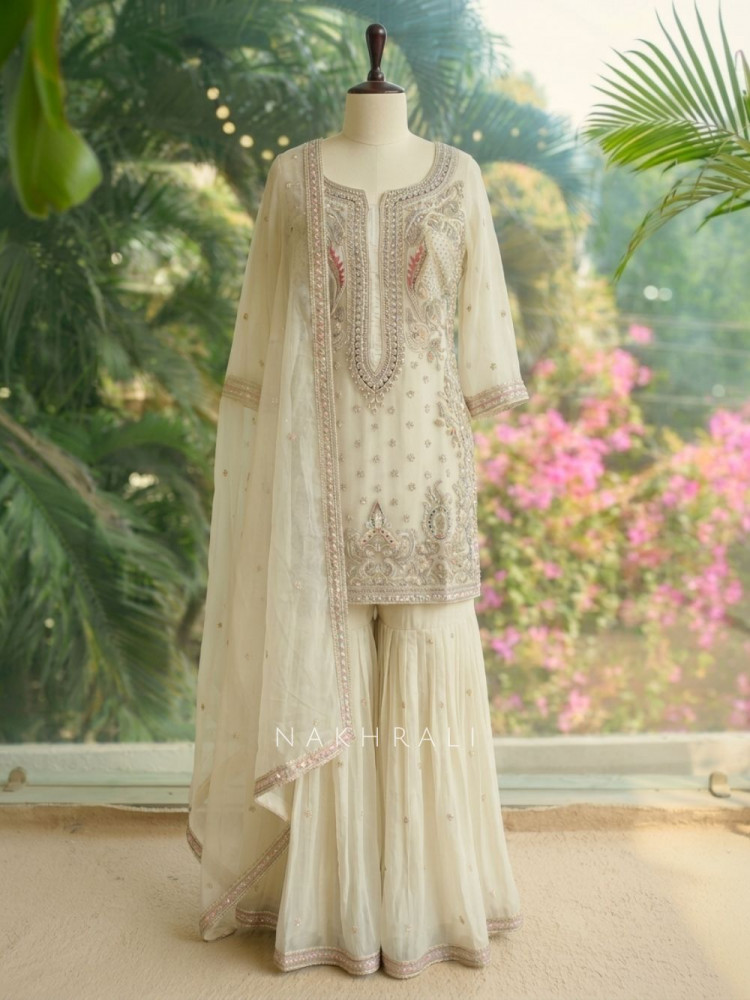 Image of Mystique Cream Suit Set Embroidery &amp; Sequin Work