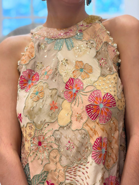 Floral Cream Indo-Western Palazzo Set with Sequin Work