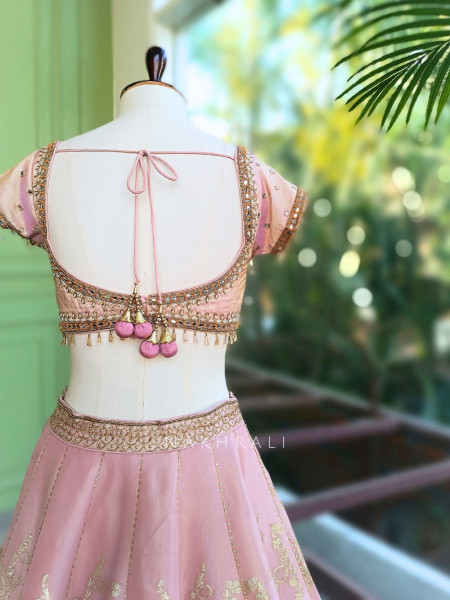 Lirena Pink Lehenga Set with Sequin Zari Work