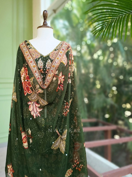 Tamsa Georgette Kurta Palazzo Set With Floral Print with Sequin & Mirror Work