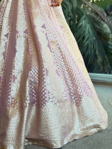 Eloria Pink Banarasi Indo-Western Lehenga Set with Stone Work