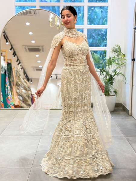 Alia Cream Tulle Net Mermaid Lehenga
