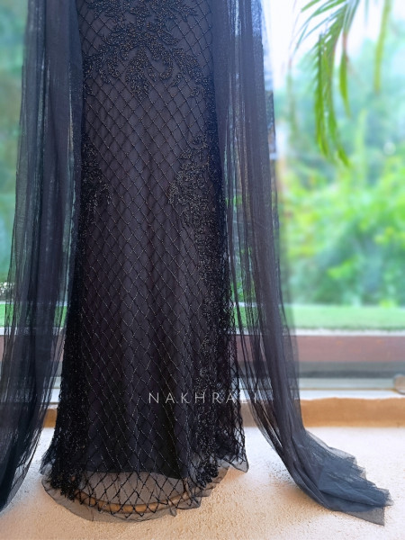 Nova Black Crop Top & Skirt Set with Cut Dana Work