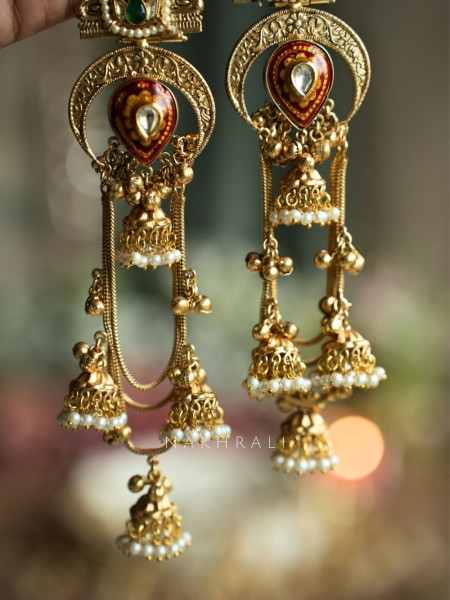 Alora Pink Stone Long Kashmiri Earring