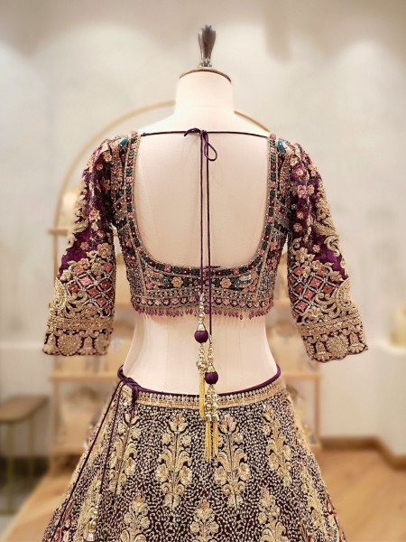 Amira Wine Embroidered Net Lehenga with Sequin Work