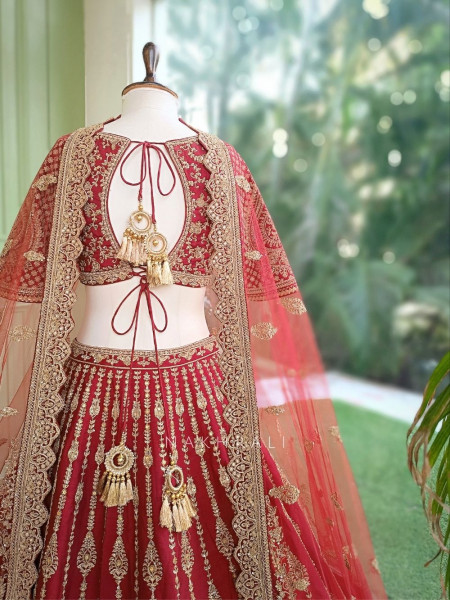 Shahi Dori Maroon aw Silk & Sheer Net Bridal Lehenga