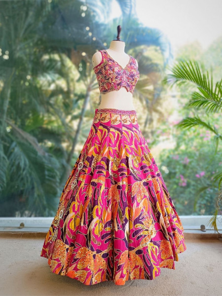 Zarina Magenta Silk Blend Lehenga Set with Sequin & Cut Dana Work