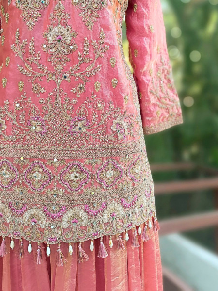 Nirshya Pink Silk Kurta Palazzo Set with Zari Embroidery
