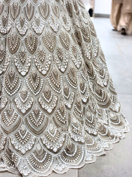 Moss-Gilded Grey Tulle & Satin Gown
