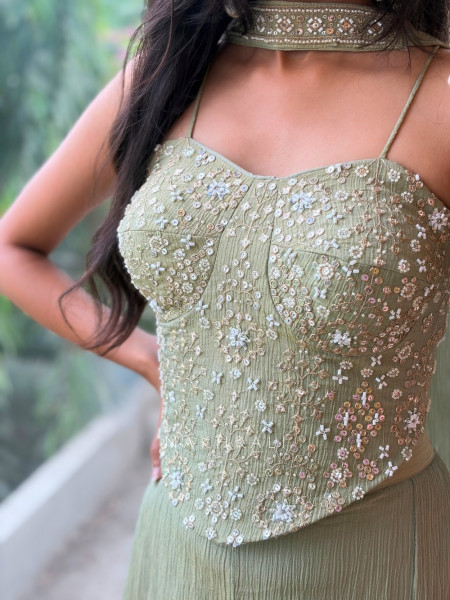 Sylvette Green Georgette Indo-Western Palazzo Set