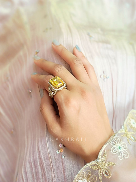 Kanika Yellow Stone Statement Ring with Diamond Accents