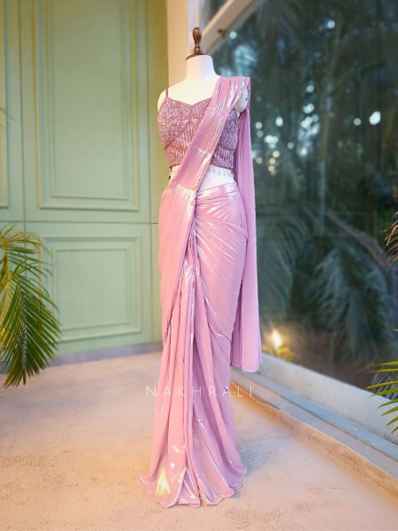 Luniva Pink Sequin Cut Dana Drape Saree