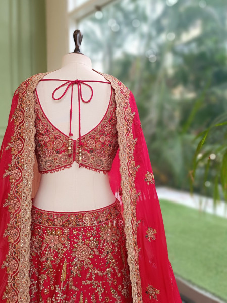 Rajvani Red Raw Silk  Bridal Lehenga