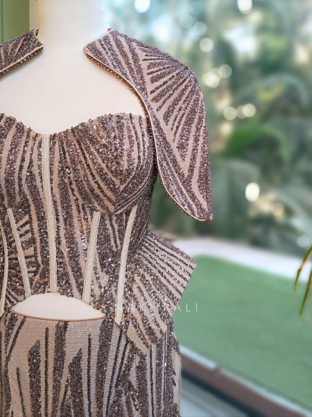 Contour Fin Copper Indo-Western Corset Skirt Set