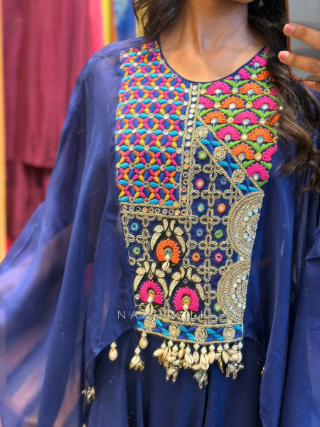 Bella Blue Indo Western Palazzo Set with Thread Embroidery Work