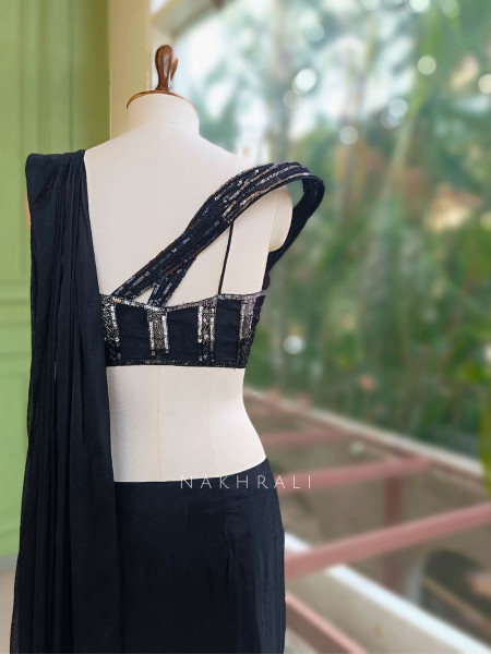 Nebula Black  Pre-Draped Saree with Corset Blouse