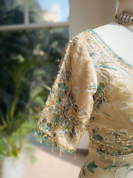 Lily Meadow Cream  Saree with Sequin Floral Work