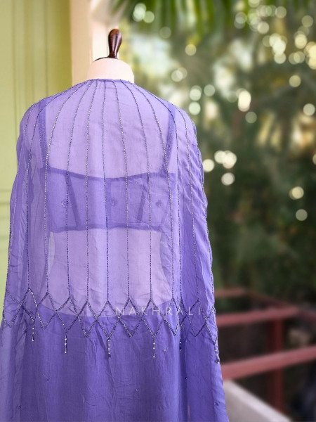 Arista Purple Satin Indo-Western Lehenga with Sequin Bead Work