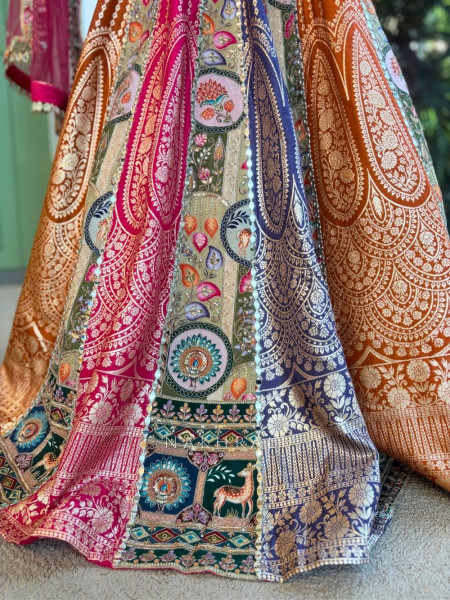 Kaira Multicolor Lehenga Set with Embroidered Blouse and Net Dupatta