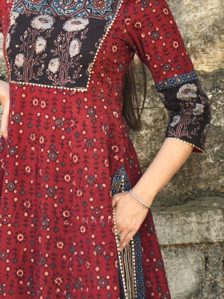 Noori Red Cotton Flared Kurta Pant Set