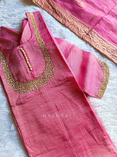 Noorline Glow Magenta Semi-stitched Dress Material with Sequin and Cut Dana Work