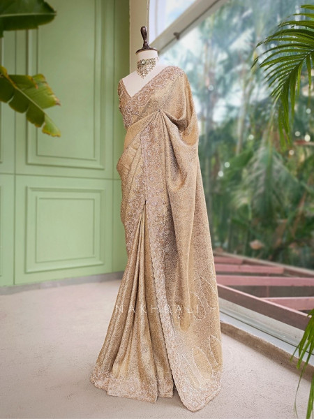 Svaran Lata Cream Banarasi Brocade Saree with Cut Dana Work