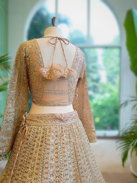 Golden Flare beige Lehenga with Thread and Sequin Work