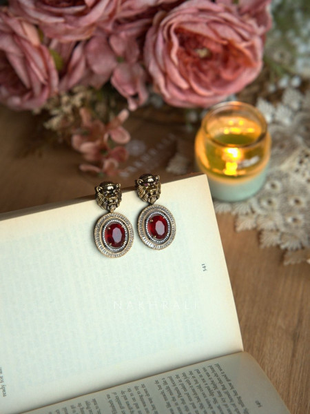 Regalia Red Oval Stone Stud Earrings