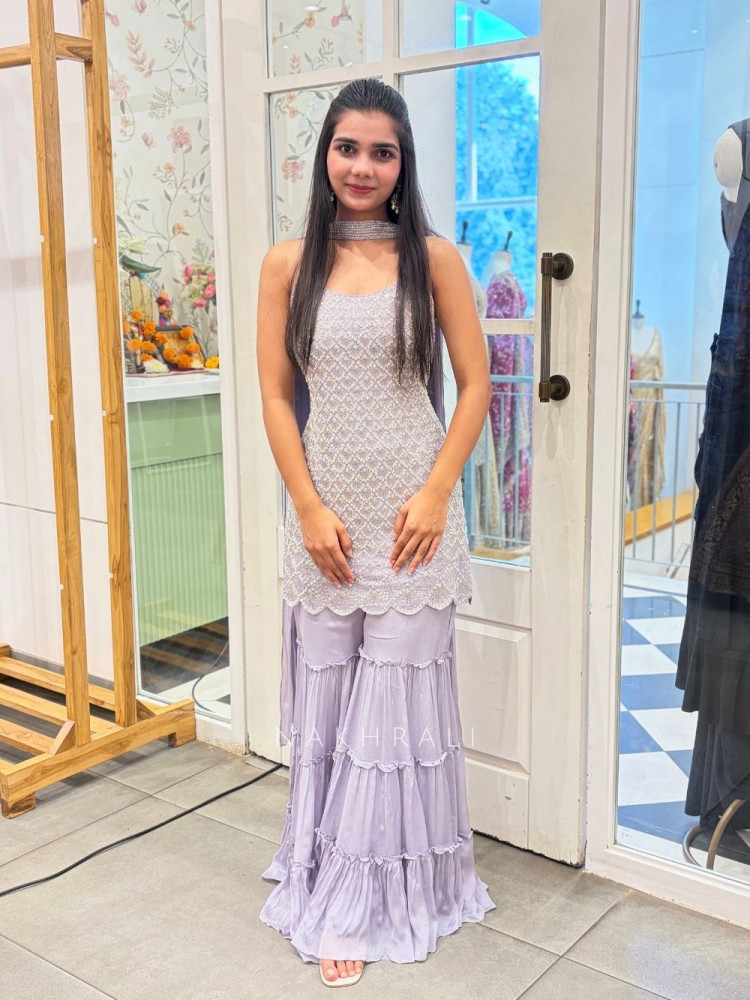 Image of Amira Lavender Cut Dana Gharara Set