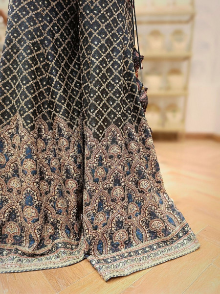 Kiyana Grey Tissue Kurta Palazzo Set with Banarasi Dupatta