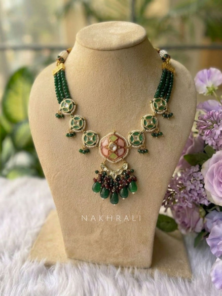 Rajshree Assorted Colour Necklace Set with Mirror & Bead Drop Work