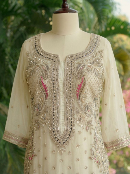 Mystique Cream Suit Set Embroidery & Sequin Work