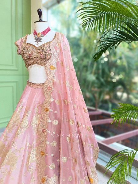 Lirena Pink Lehenga Set with Sequin Zari Work