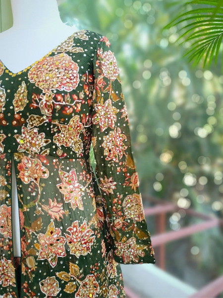 Tamsa Georgette Kurta Palazzo Set With Floral Print with Sequin & Mirror Work