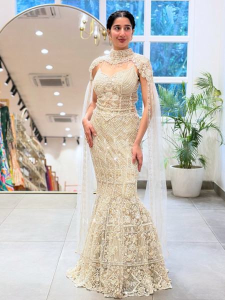 Alia Cream Tulle Net Mermaid Lehenga